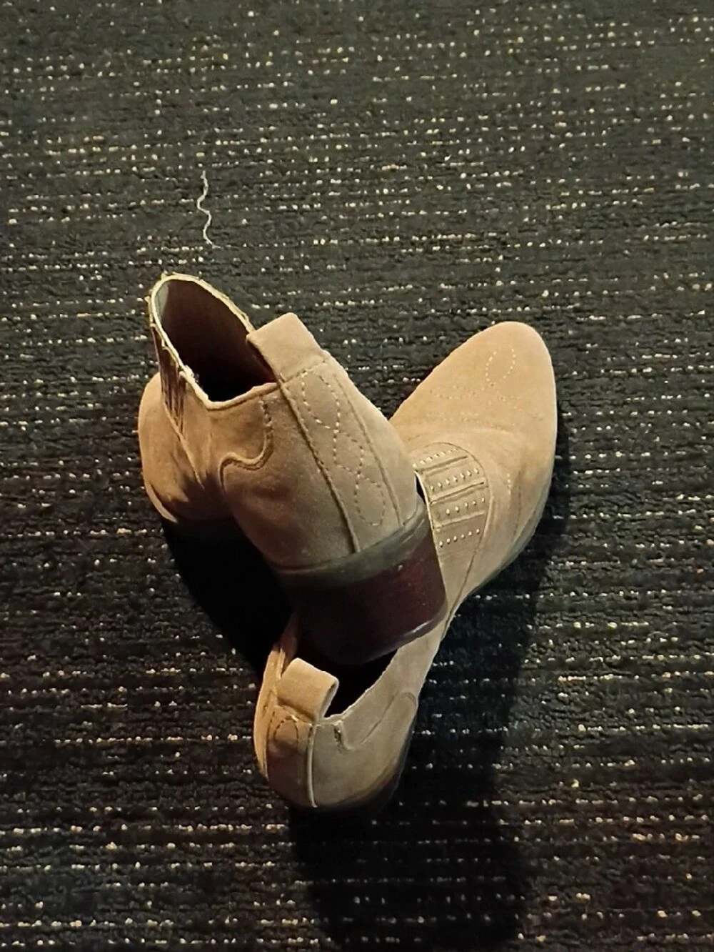 Women's Tan Suede Slip-On Ankle Boots with Stud Detail
